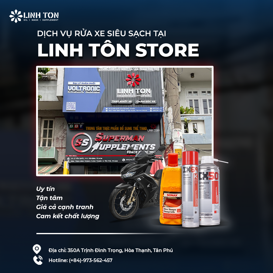 Địa chỉ rửa xe máy siêu sạch, chuyên nghiệp tại quận Tân Phú - Linh Ton Store - 350a Trịnh Đình Trọng, Hòa Thạnh, Tân Phú - NHOT.LINHTON.VN