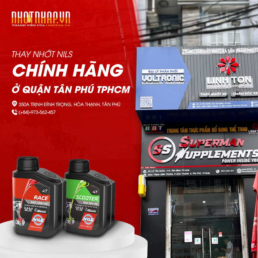 Thay nhớt NILS chính hãng ở quận Tân Phú TẠI NHOTNHAP.VN - THÀNH VIÊN CỦA LINH TÔN STORE - 350A TRỊNH ĐÌNH TRỌNG, HOÀ THẠNH, TÂN PHÚ - NHOTNHAP.VN